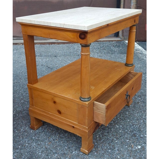Late 20th Century Pair of Milling Road for Baker Golden Pine and Travertine Top Side Tables For Sale - Image 9 of 12