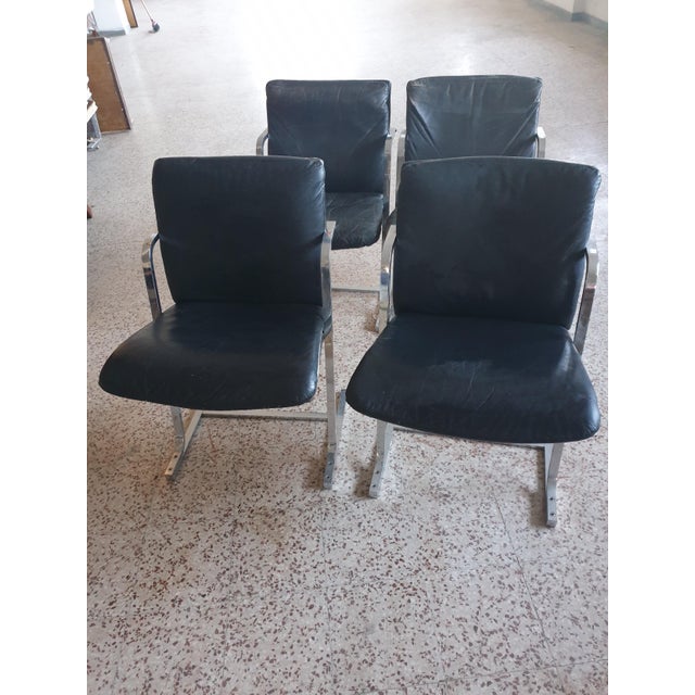 Chairs in Steel and Black Leather, 1970s, Set of 4 For Sale - Image 11 of 11
