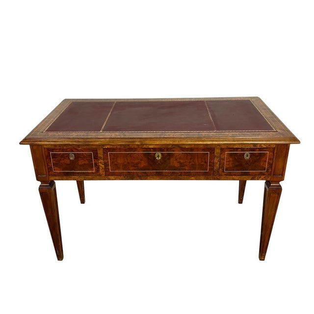 French Louis XVI Style Walnut Writing Desk with Leather Top, 1920 For Sale - Image 10 of 10