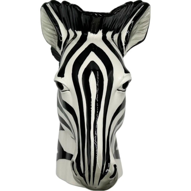 Mid-Century Modern Vintage Zebra Head Ceramic Planter Vase 9" Mid Century Safari Decor For Sale - Image 3 of 12
