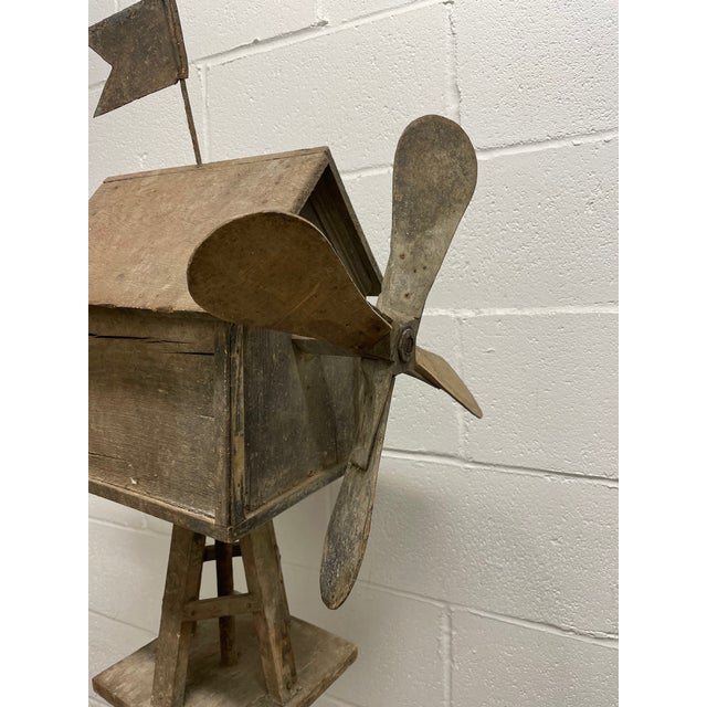 Wood Early 20th Century Rustic Primitive Handmade Wood American Folk Art Outdoor Barn Whirligig For Sale - Image 7 of 12