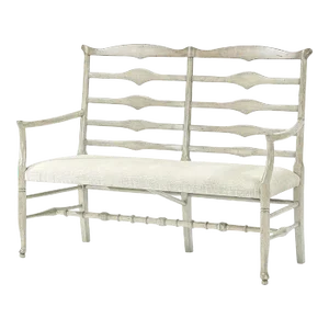 Country Ladder Back Whitewash Bench