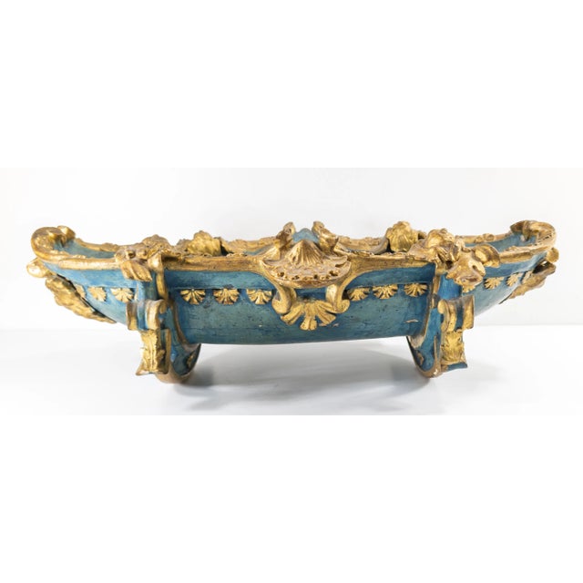 19th Century or Earlier Italian Venetian Painted Blue and Gold Cradle or Centerpiece For Sale - Image 4 of 12