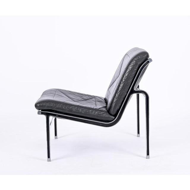 Aluline Chairs in Black Leather and Steel by Andre Vandenbeuck for Strässle, 1960s, Set of 2 For Sale - Image 4 of 18
