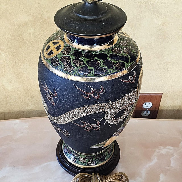 Vintage Japanese Satsuma Moriage Porcelain Table Lamp With Buddhist Immortals For Sale In Washington DC - Image 6 of 18