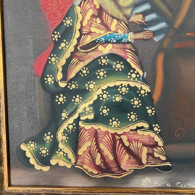 Mexican Mid 20th Century Cuzco School Painting of Saint Cecilia For Sale - Image 3 of 6