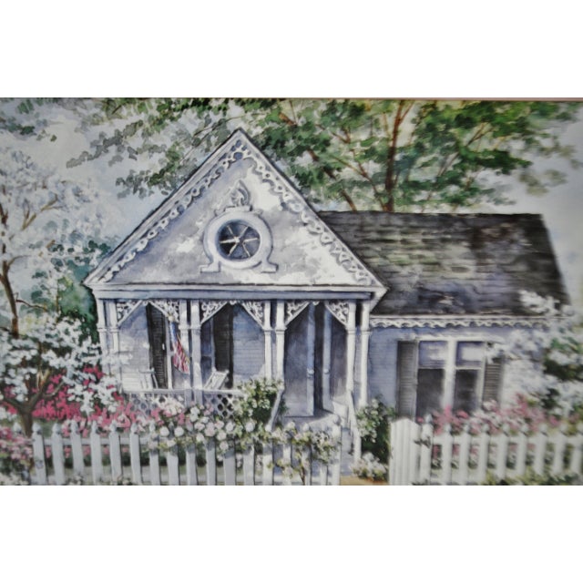 Vintage Framed Joy Evans Gingerbread Cottage Lithograph Artist Signed