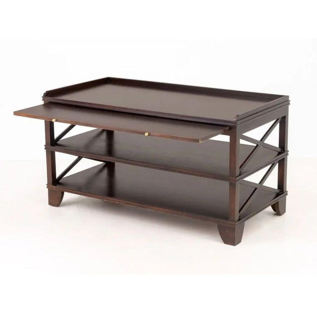 Neoclassical David Iatesta Three Tier Mahogany Console Table With Pullout Surface For Sale - Image 3 of 4
