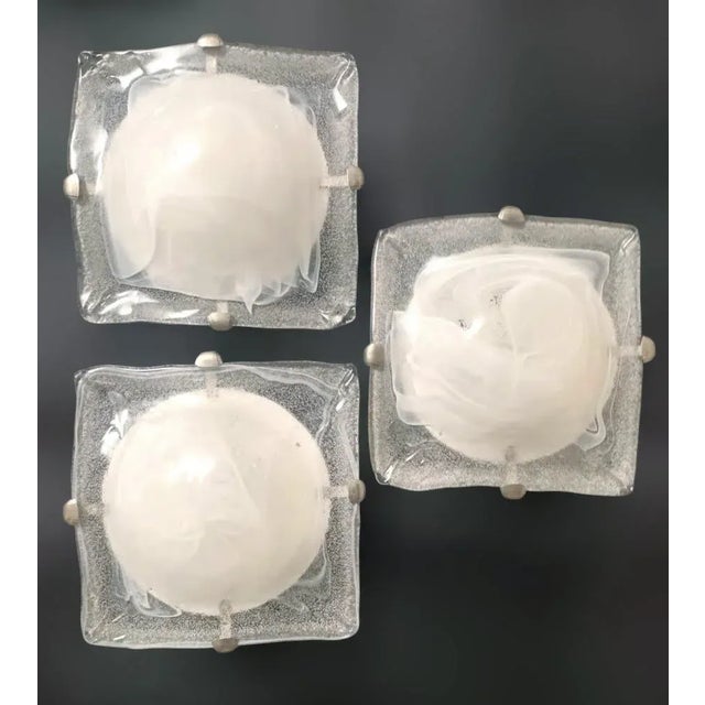 Glass 1960s Milky White Square Murano Flush Mount For Sale - Image 7 of 7