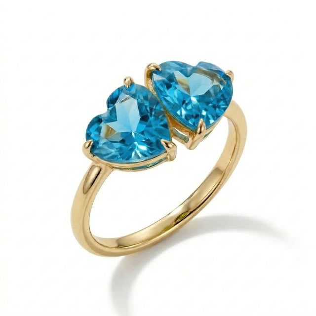 Contemporary Double Heart Blue Topaz Ring, 925 Silver Heart Shape Gemstone Ring Us 7 For Sale - Image 3 of 4