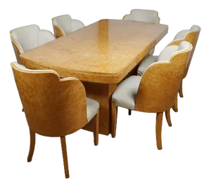 Art Deco Six Seater Dining Suite, 1930s, Set of 7