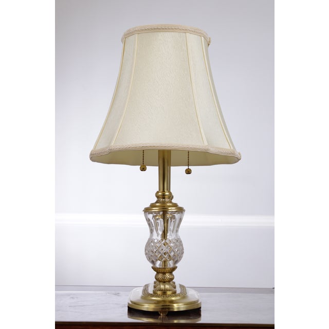 Traditional 1980s Waterford Brass & Crystal 2 Light Desk Lamp For Sale - Image 3 of 17