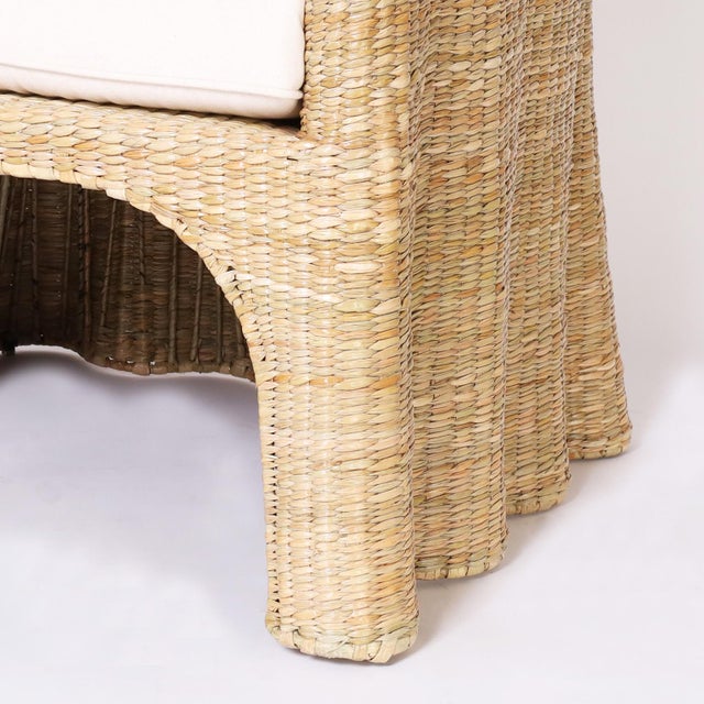 Wicker Drapery Ghost Armchairs For Sale - Image 9 of 9
