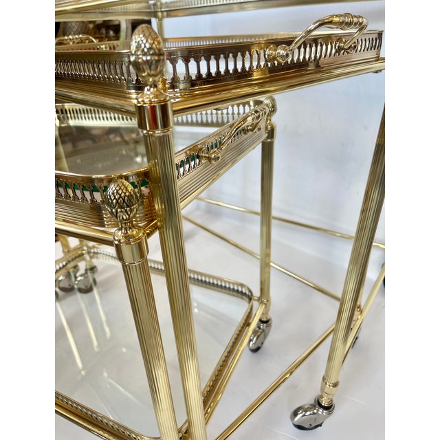 French Neoclassical Style Nesting Bar Carts With Glass Shelves, Maison Jansen For Sale - Image 11 of 17