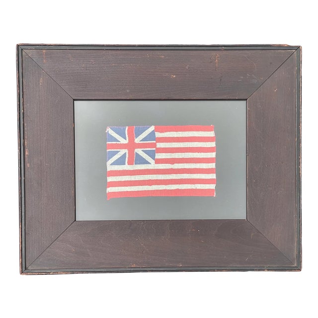 Vintage American Revolution Parade Flag the Grand Union In Antique Oak Frame, 1930 For Sale