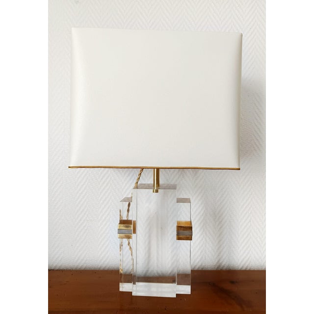 Metal Hollywood Regency Acrylic Glass Lamps, 1970s, Set of 2 For Sale - Image 7 of 15