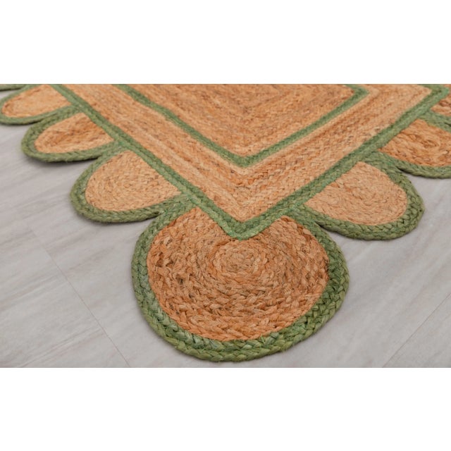 Textile Olive Green Jute Scallop Handmade Bohomian Rug Runner 2.5x20 Ft. For Sale - Image 7 of 13