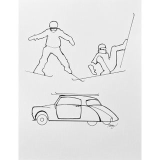 "Ski School IV" Contemporary Minimalist Figurative Pen and Ink Drawing For Sale