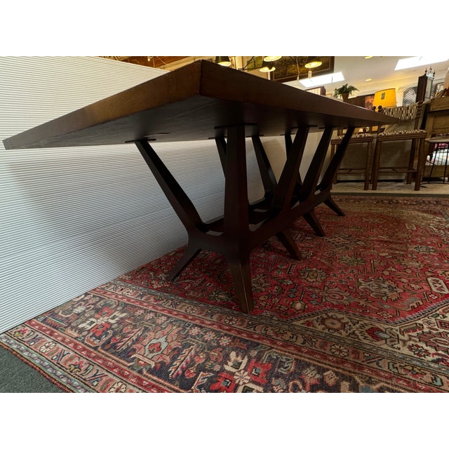 Wood Joseph Jeup Sculpted Trestle Dining Table + X Back Dining Side Chairs, Set For Sale - Image 7 of 11