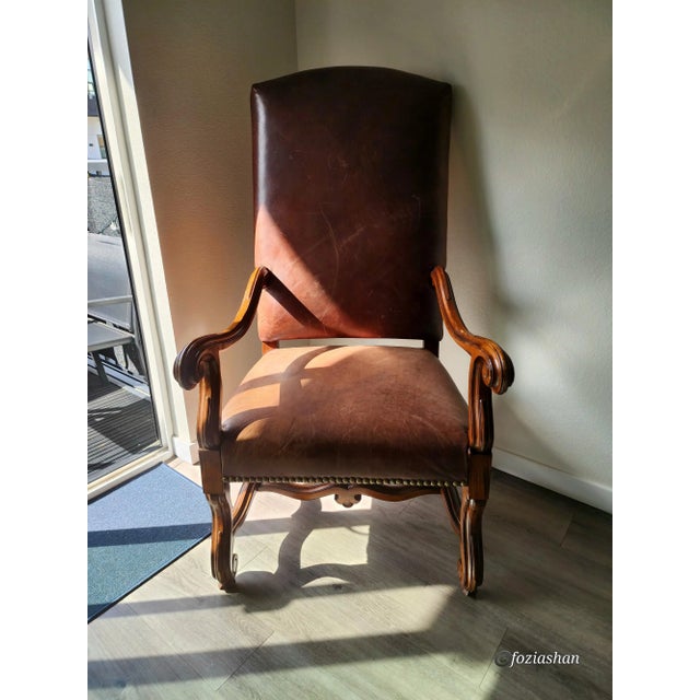 Wood Mid 19th Century Ralph Lauren Leather and Mahogany Upholstered Armchair For Sale - Image 7 of 12