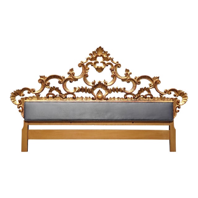 Vintage Italian Rococo Ornate Gold Gilt King Headboard ~ Hollywood Regency For Sale