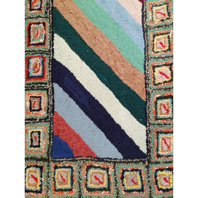 Vintage Hand-Hooked Rug, Stripe Pattern, Wool & Cotton, American Folk Art, 2x3 For Sale - Image 10 of 12