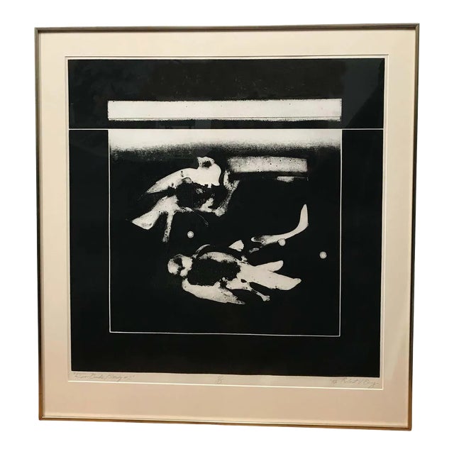 " Two Birds" Lithograph in Gold Frame by Robert Bey For Sale