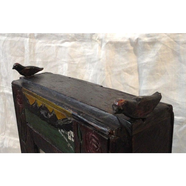 19th Century Fantastic 19thc Folk Art Hand Carved & Original Painted Cabinet W/Mirror For Sale - Image 5 of 10