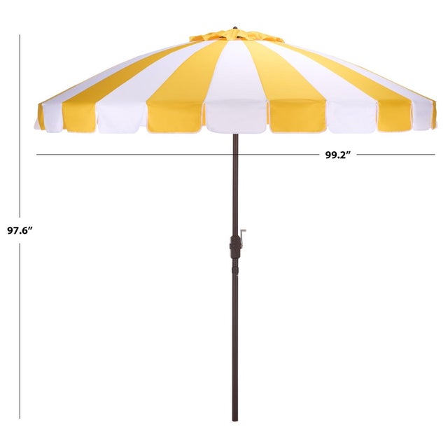 Modern Buti 9 Ft Crank Umbrella, Yellow Cabana Stripe/Brown Pole For Sale - Image 3 of 9