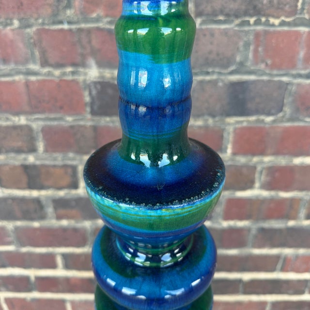 Ceramic Large Mid Century Modern Blue and Green Ceramic Table Lamp For Sale - Image 7 of 12