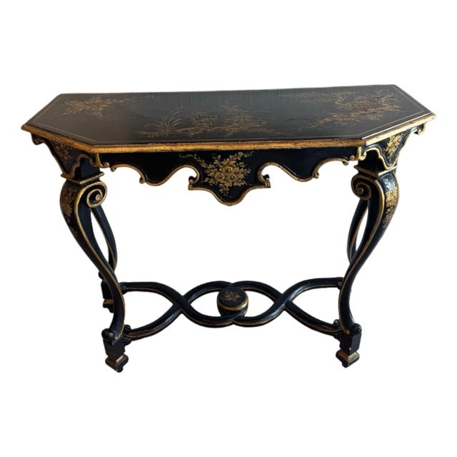 Vintage Black Chinoiserie Console Table For Sale