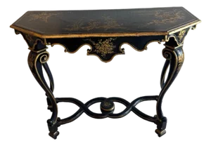 Vintage Black Chinoiserie Console Table