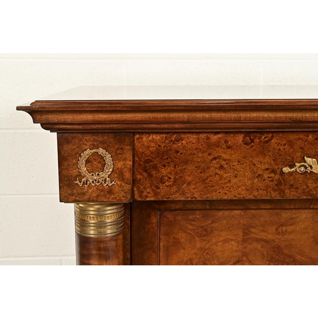 Wood Baker Furniture Style French Empire Burl Wood Sideboard or Bar Cabinet With Mounted Ormolu For Sale - Image 7 of 15
