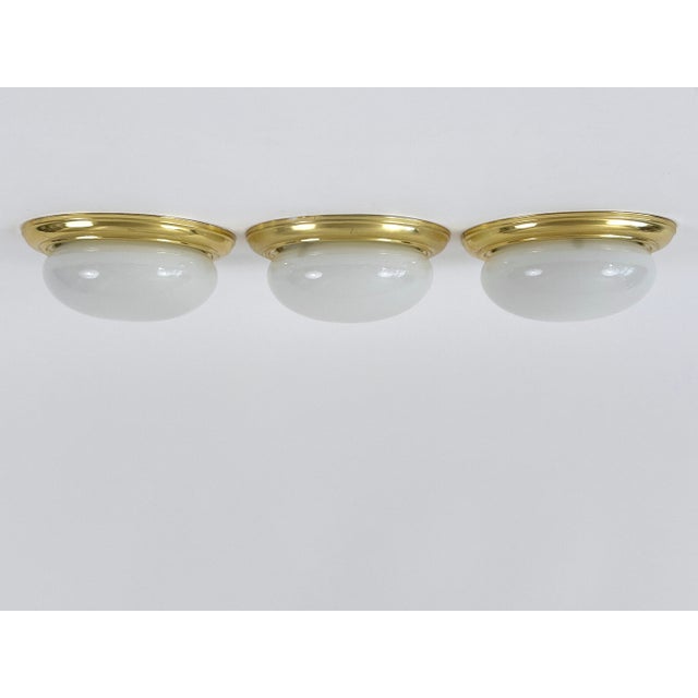 Vintage Brass and Opaline Glass Flush Mount, Germany, 1970 For Sale - Image 16 of 18
