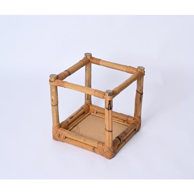 Mid-Century Italian Cube Side Table in Bamboo and Rattan, 1970s For Sale - Image 15 of 16