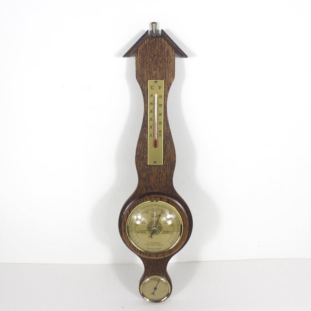 French Vintage French Wall Barometer, Made of Wood, Brass and Glass, France For Sale - Image 3 of 11