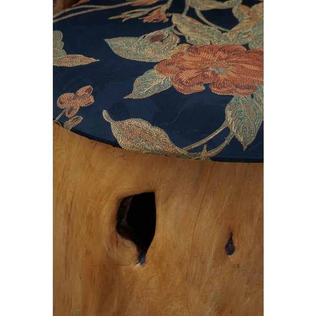 Gold Mid-Century Swedish Pine Stump Chair / Kubstol with Floral Upholstery, 1960s For Sale - Image 8 of 17