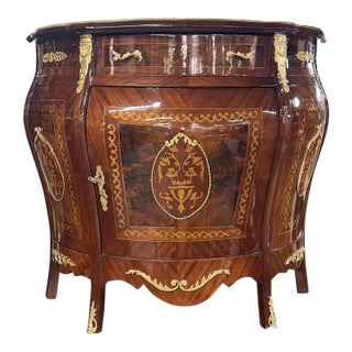 French Louis XVI Style Marquetry Commode With Gold Details For Sale