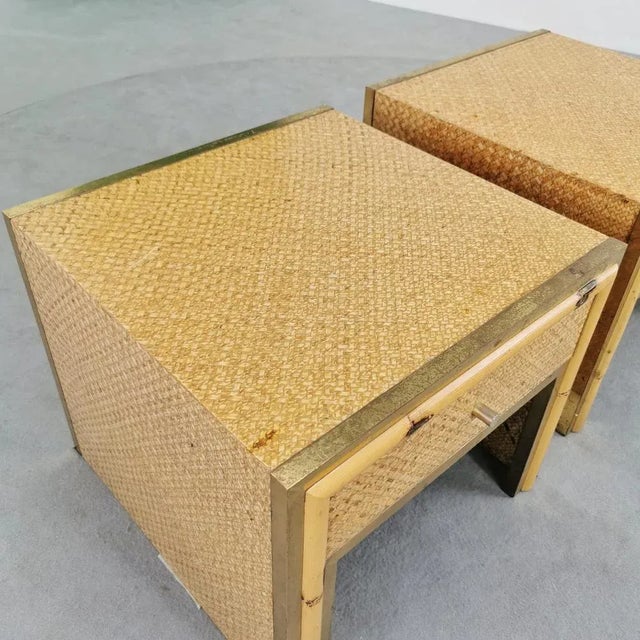Vintage Bedside Tables in Brass Bamboo and Rattan in Southern Nurseries, 1970s, Set of 2 For Sale - Image 4 of 11