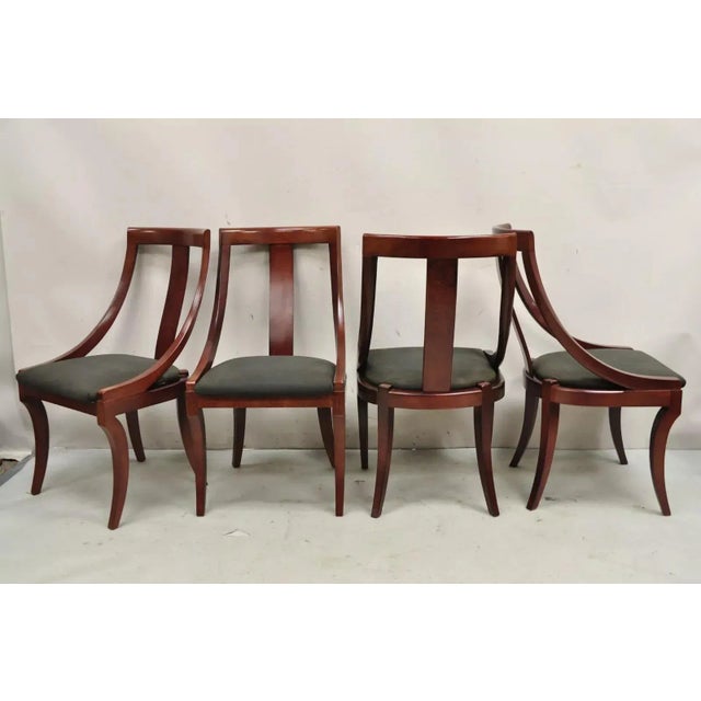 Late 20th Century French Empire Regency Style Cherry Wood Saber Leg Dining Side Chairs - Set of 4 For Sale - Image 12 of 12