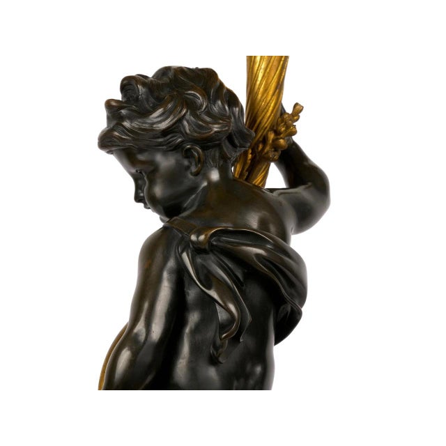 Brown Pair of French Bronze Seven-Light Candelabra Lamps Ca. 1880 For Sale - Image 8 of 18