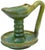 Antique handcrafted and glazed Moroccan green ceramic oil lamp with handle, featuring an elaborate silhouette and ornate...