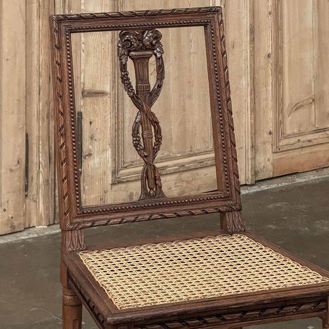 Chestnut Pair Antique French Louis XVI Caned Side Chairs For Sale - Image 8 of 12