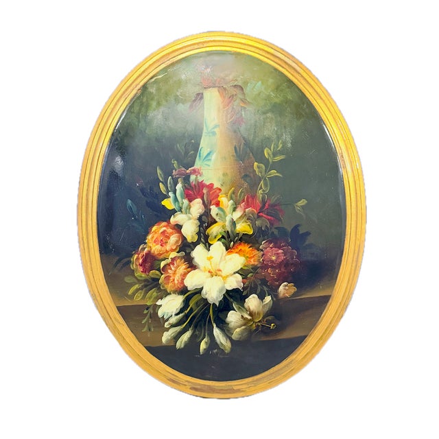 Vintage Oval Floral Still Life Oil Painting For Sale - Image 4 of 11