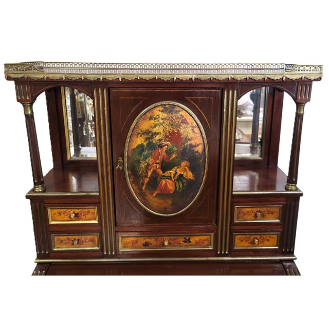 Brown 19th C French Vernis Martin Style Painted & Fitted Interior Bonheur Du Jour Secretary Desk For Sale - Image 8 of 18