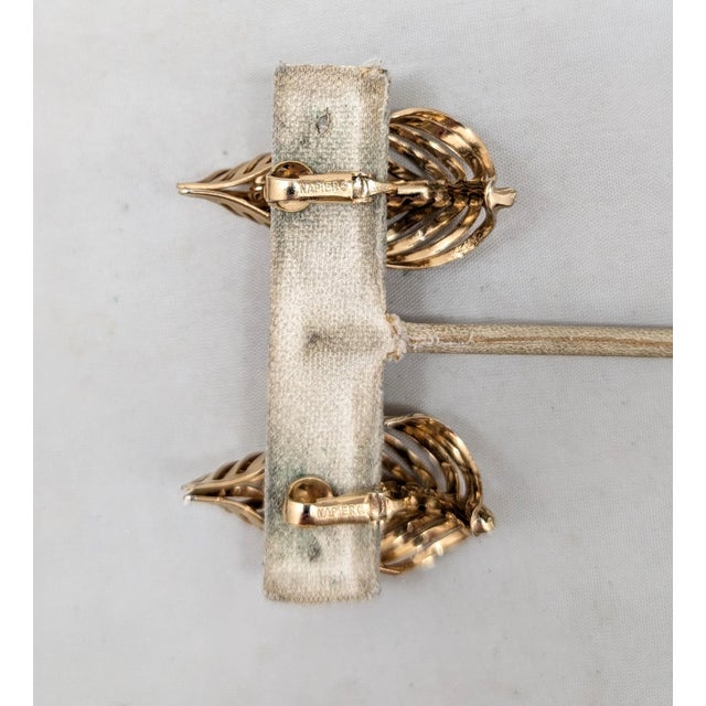 Metal Vintage 1968 Signed Napier Goldtone Leaf Clip Earrings - 2 Pieces For Sale - Image 7 of 8
