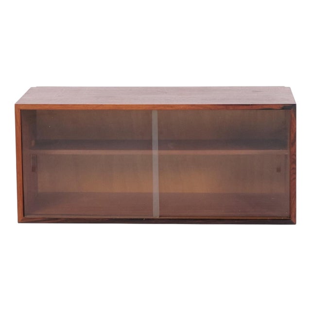 Wall-Mounted Rosewood Cabinet with Glass Doors, 1960s For Sale