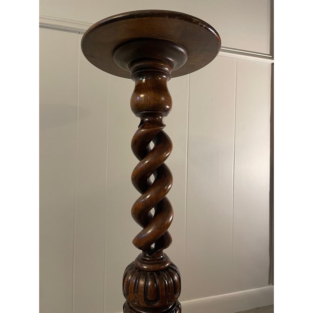 1920s Early 1900s Hand Carved 35" Open Barley Twist Pedestal Display or Plant Stand For Sale - Image 5 of 12