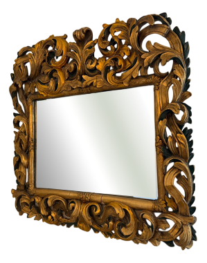 Florentine Wood Mirror with Acanthus Leaf Carvings