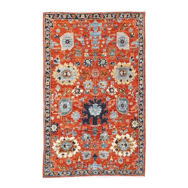 3 X 5 Modern Transitional Rust Floral Designed Wool Rug For Sale